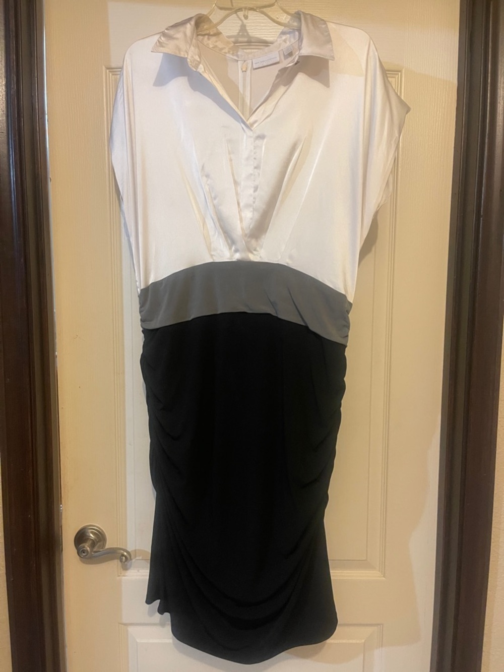 New York & Company Ivory Satin Button-Back Top